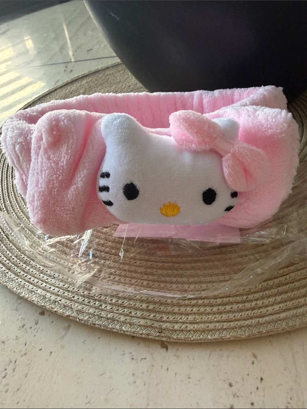 New Plush Pink Hello Kitty Character Spa Hairband with Bow Accent
